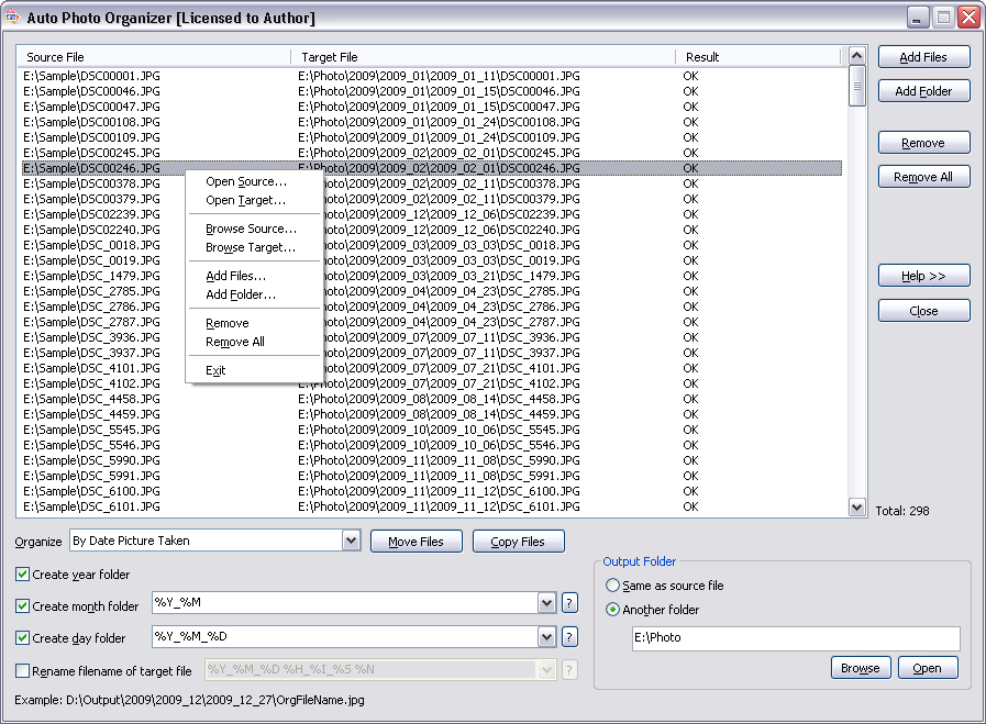 Auto Photo Organizer organizes and renames digital photos by date picture taken