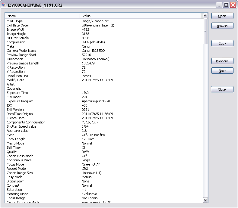 Meta/EXIF Information